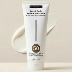 위생랩 미네랄 자외선 차단제 SPF 50 - 보이지 않는 시어 피니시 유카 산화아연 넓은 스펙트럼 UVA/UVB