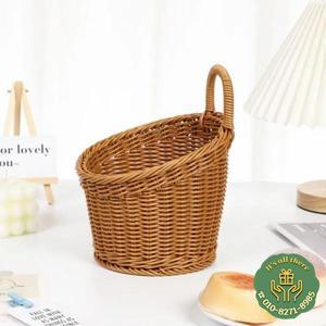 손으로 짠 라탄 수납 바구니 주방 채소 및 과일 보관 빈티지 벽걸이 바구니 손잡이 작은 꽃 바구니