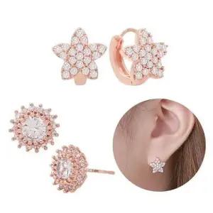 14K 로즈골드 금침 블링 큐빅 별 원터치링 귀걸이 W03F150