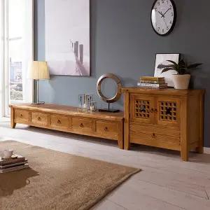 [마루엔개비] 우리목 장거실장 문살 2PC 원목 TV장