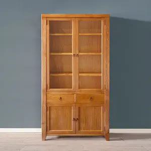 [마루엔개비] 우리목 서랍 찬장 장2문 유리장식장 원목그릇장