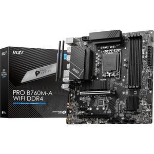 MSI PRO B760M-A WiFi DDR4 mATX Motherboard, 4X DDR4~128GB, 2X PCI-E x 16, 1x 1, M.2, SATA, USB 3.2, 2.0