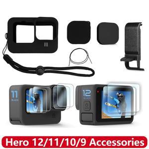 히어로 12 실리콘 슬리브 케이스 배터리 측면 커버 스크린 보호기 렌즈 캡 고프로 9 액션 카메라 액세서리