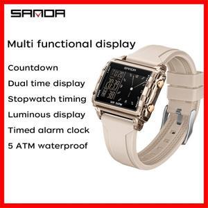 산다 6273 손목시계 사각 듀얼 타임 남성용 전자 아날로그 시계 남녀공용 방수 카운트다운 타이머 디지털