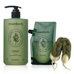 에센허브 티트리 아크네 데일리 바디워시 500ml+300ml+샤워타올/ 등드름 피부진정
