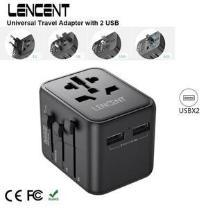 LENCENT 국제 여행용 어댑터, 올인원 충전기 전원 2 USB 포트, EU, UK, USA, AUS 플러그