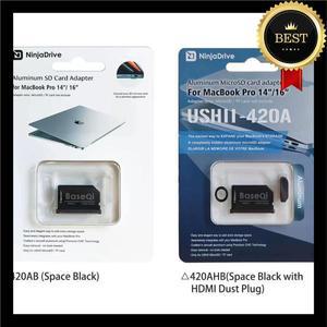 맥북 프로 14인치 M1/M2/M3/M4 BaseQi 마이크로 SD 카드 어댑터 420AS 알루미늄 미니 드라이브 리더 2024/2