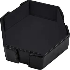 SIQUK 마그네틱 접이식 주사위 트레이 육각형 롤링 PU 가죽 홀더 매트 보관함 D RPG 게임용 블랙