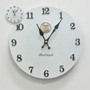 (제스트)부엉이 화이트 벽시계 거실시계 무소음 선물용벽시계