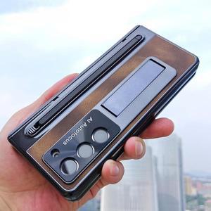 삼성 갤럭시 Z 폴드 7 6 5 4용 가죽 브래킷 펜 슬롯 스타일러스 케이스 강화유리 스크린 필름 힌지 보호 커