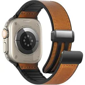 Apple 시계 밴드 용 가죽 밴드 45mm 44mm 40mm 41mm 49mm 42mm 마그네틱 루프 팔찌 iWatch 시리즈 Ultra 3