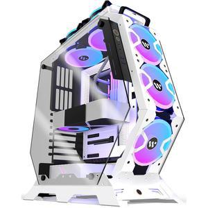 KEDIERS PC 케이스 C570 ATX 미드 타워 강화 유리 게이밍 컴퓨터 오픈 프레임 케이스, 5PWM ARGB 팬 포함 (화이트 C570)