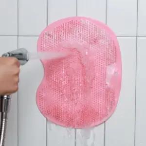 실리콘 발세척 패드 핑크 욕실 풋브러시 물빠짐 매트 발관리 용품 (WFKJMIE)