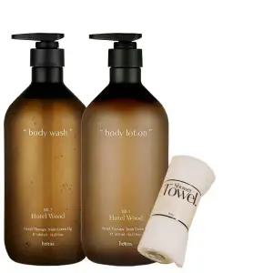 호텔우드향 헤트라스 호텔테라피 바디워시 로션세트 1013ml 퍼퓸 대용량 약산성 고보습 +샤워타올 증정
