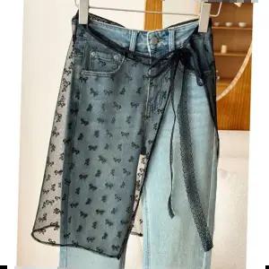 페이크레이어드치마 여성 힙커버 시스루 레이어드 랩스커트 리본 레이스 랩업 1P