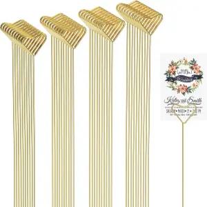 AMZLUV 40팩 플로럴 카드 홀더 픽 - 꽃다발용 금속 기프트 스틱 웨딩 센터피스용 사진 카드용 하트 모양