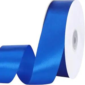 로열 블루 리본 1 1.2인치 60야드 새틴 꽃 장미 꽃다발 보우 만들기 선물 포장 생일 파티 장식