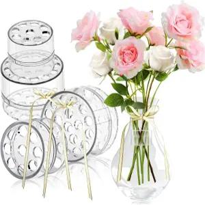 나선형 줄기 홀더 4개 리본 2개 꽃을 위한 DIY 꽃다발 트위스터 꽃꽂이 꽃병(Clear S+L)