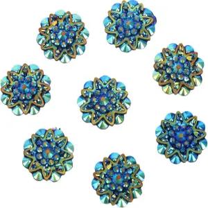 10PCS 18mm AB 레진 라인스톤 플랫백 플라워 버튼 반짝이는 웨딩 장식 DIY 공예 신부 드레스 의류 액세서리