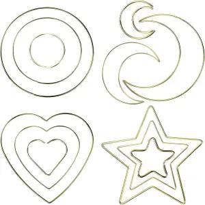 드림 캐처 제작을 위한 12피스 메탈 후프 링 달 별 하트 결혼식 화환 장식을 서클 골드 마크라메 DIY