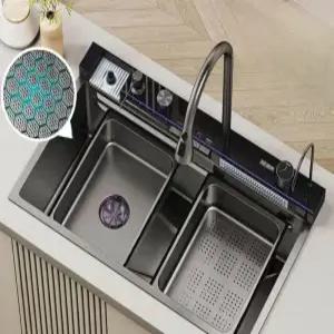 멀티싱크볼 카페 주방 설거지 개수대 교체 사각 폭포수 68x45 정수기 컵와셔 블랙 오른쪽