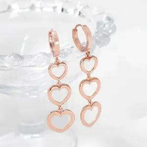 [룽스]직장인귀걸이 원터치 링 하트 롱 드롭 귀걸이 14K