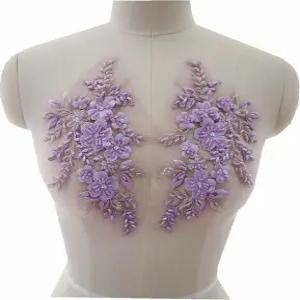 2개 자수 구슬 3D 플라워 어플리케 레이스 패브릭 칼라 패치 바느질 웨딩 신부 드레스 장식 DIY 공예품