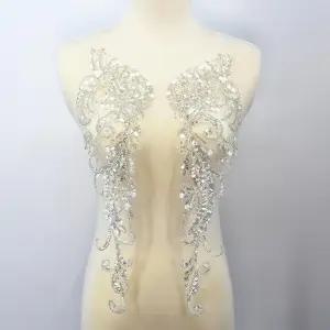 선무브 원 페어 3D 비즈 자수 시퀸 레이스 아플리케 바느질 플라워 패브릭 칼라 패치에 웨딩 드레스 신부