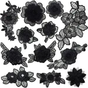 12피스 플라워 레이스 자수 아플리케 3D 플로럴 바느질 옷 수선용 패치 장식 웨딩드레스 DIY 재봉 공예