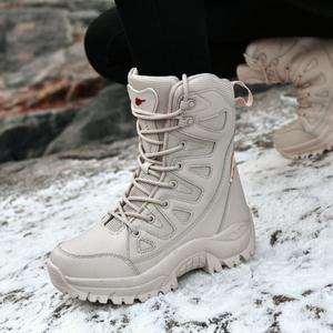 겨울 따뜻한 플러시 모피 스노우 부츠 방수 남성 야외 미끄럼 작업 전투 사막 오토바이