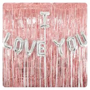 (PW) (은박풍선사랑실버커튼로즈골드세트)파티프로포즈 축하 생일장식 수술 벽장식 용품 레터링