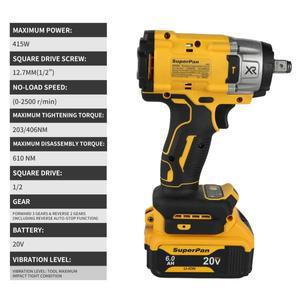 슈퍼팬 20V 배터리 브러시리스 전동 임팩트 렌치 1/2인치 스크류드라이버 무선 DCF922 공구