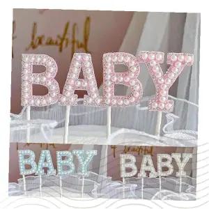 베이비 글자 토퍼 펄 장식 케이크 픽 생일파티 백일상 첫돌잔치 성별공개 임신축하 탄생기념