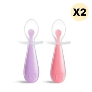 스엔코샵 이유식식기 유아 실리콘스푼포크 퍼플핑크2p BNS