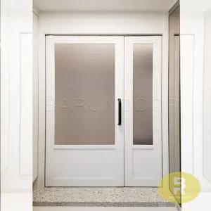 22번 비대칭양개스윙중문 고시형 펄화이트 샤틴투명강화유리