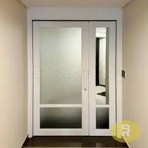 56번 비대칭양개스윙중문 유리고시 유백화이트 투명+샤틴투명강화유리