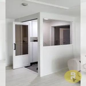 08번 ㄱ자중문 파티션 폴딩스윙 펄화이트 브론즈강화유리