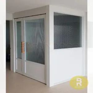 35번 ㄱ자중문 파티션 비대칭양개스윙 화이트 모루세로강화유리