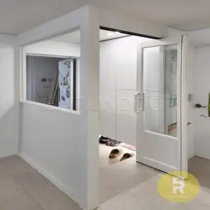 48번 ㄱ자중문 파티션 폴딩스윙 화이트 투명강화유리