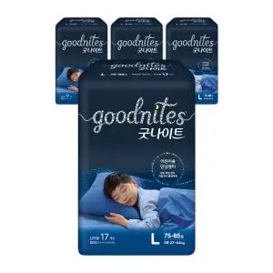 굿나이트 팬티형 통기성우수 흡수력강화 키즈 기저귀 남아용 대형(L) 68매