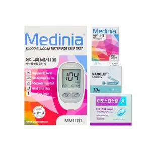메디니아 혈당 측정기 + 측정 검사지 50매입 + 동방 나노렛30G 100개입 + 이도스킨스왑A 100매입