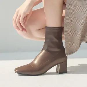 [솔트앤초콜릿] 스퀘어 토 스판 삭스 앵클부츠 412146001 (5.5cm/3colors)