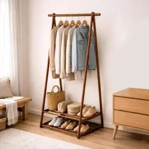 [아트박스]/가구느낌 목재 선반 행거 2단 옷걸이 스탠딩 튼튼한 우드 행거