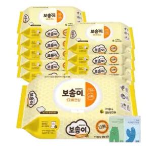 보솜이 안심 물티슈 13무 캡형 60매 10팩+포켓 휴대티슈 10매 2개 증