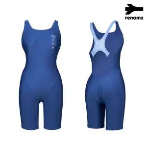 [레노마수영복]여성 실내 레터링 솔리드 X-BACK라인 3부 반신 수영복 블루-LF2C803-BU