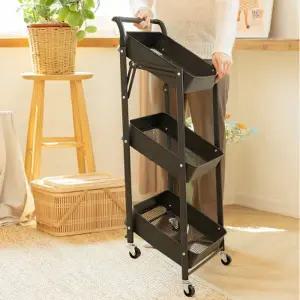 [텐바이텐]3단 철제 접이식 선반 수납 카트 이동식 트롤리_(1755019)