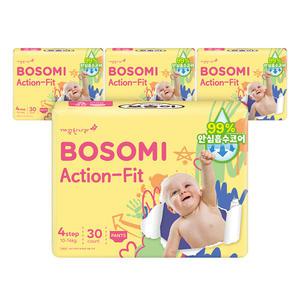 NEW 보솜이 액션핏 팬티 기저귀, 대형, 30매, 4팩, 1개(120매)