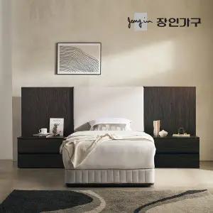 장인가구 까르뎅차콜 패브릭 LED 호텔 침대 투매트리스 프레임 SS+협탁2(800 800)