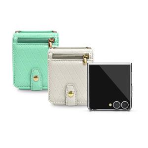 갤럭시 Z플립7 이중 수납 카드 지갑 유광 에나멜 가죽 케이스