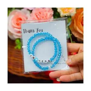 임영웅 (IM HERO) 팔찌 세트 (2개) 하늘색 크리스탈 이니셜 응원 엄마선물 - M